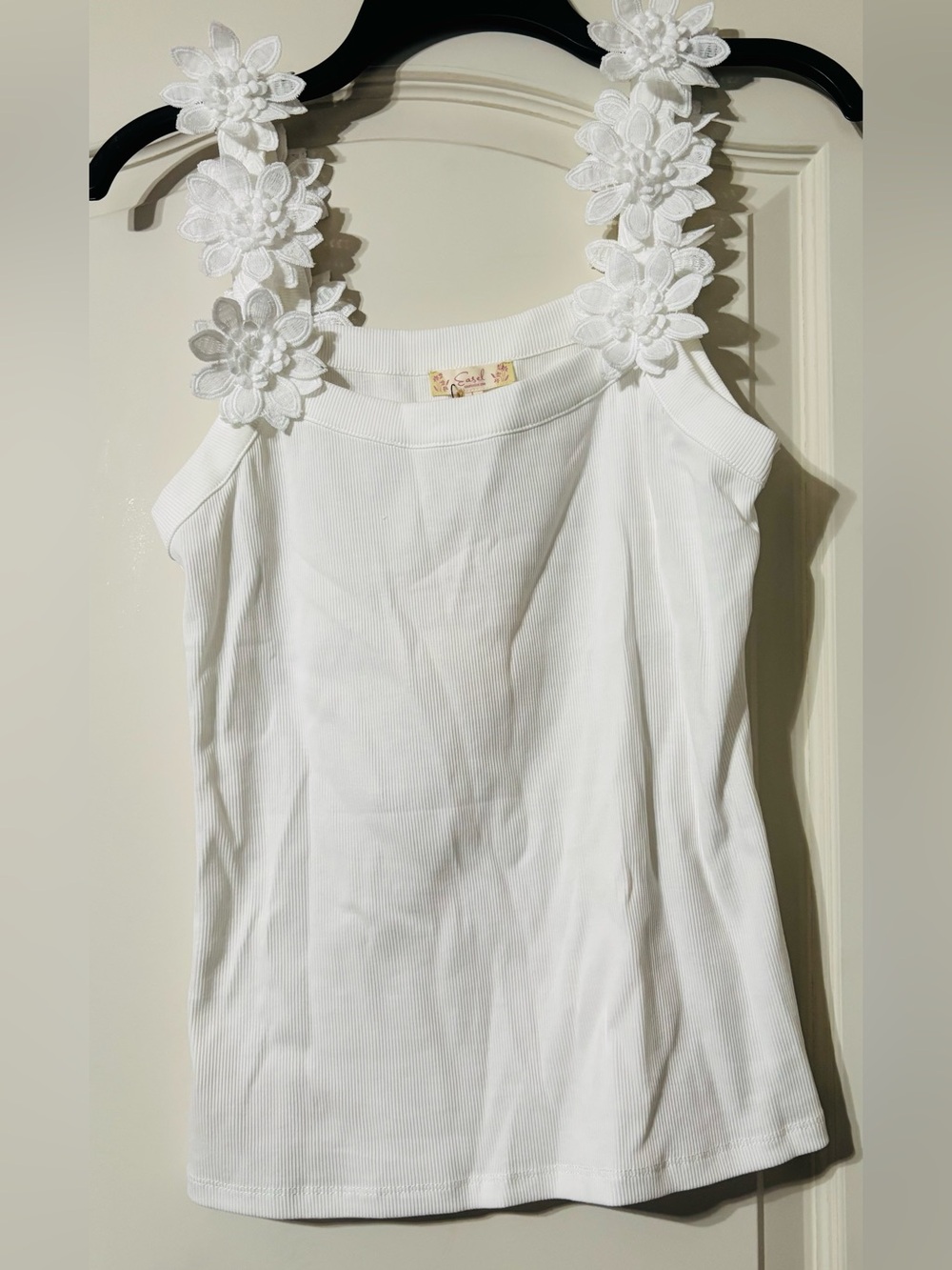 Easel White Floral Strap Ribbed Tank Top